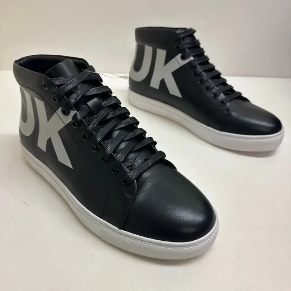 NWOT FCUK French Connection Triomphe Sneakers Black White Logo Leather High 10.5